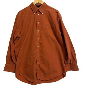 Nautica Vintage Oxford Men's Shirt Size 17 Orange Long Sleeve